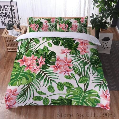 Flower Palm Leaf Pattern Print Room Decor Home Textiles Duvet Cover Pillowcases Boy Girl Bedclothes Linen Set King Queen Twins
