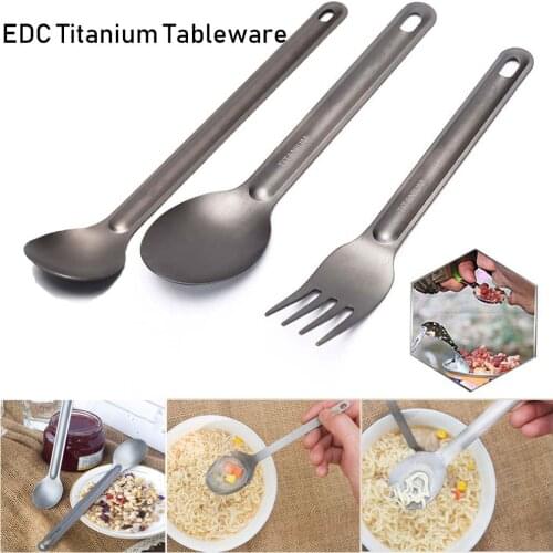 EDC Camping Tool Portable Environmental Outdoor Picnic Accessories Titanium Tableware Cutlery Fork Long Handle Spoon