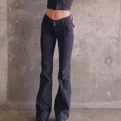 2021 Hot Sale Slim Low Waist Flare Pants Pockets Solid For Women And Girls Newest Autumn Casual Hight Quality Black Trousers