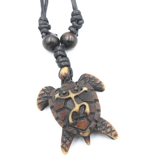 Tribal Style Imitation YAK BONE Carved Frog Surfing Sea Turtles Pendant Amulet Necklace Adjustable MN144