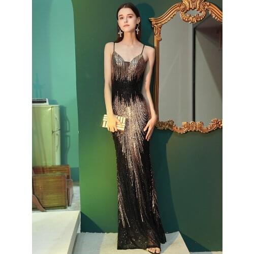 Partysix New Summer Sexy Deep V Neck Sequins Evening Party Dress Women Spaghetti Strap Bodycon Dress Sleeveless Women Maxi Dress