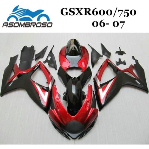 High quality Bodywork for Suzuki 2006 2007 GSXR750 GSXR600 100% Injection Fairing K6 GSX R600 2006 2007 red black Fairings parts