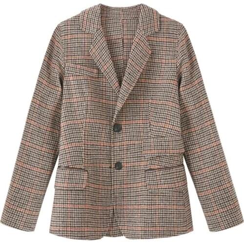 2021 Spring New Fashion Business Plaid Short Suits Women Work Office Ladies Long Sleeve Autumn Casual Blazer