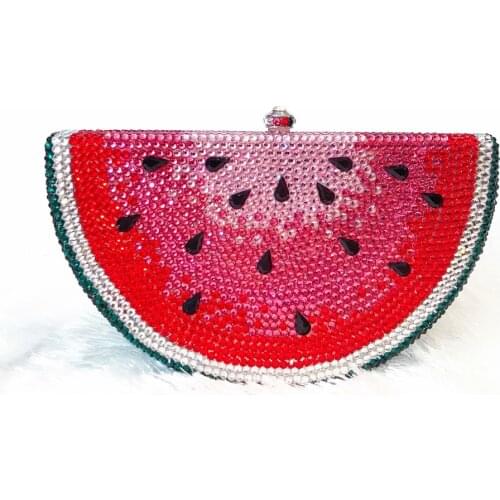 Women watermelon shape Clutch Minaudiere Evening Bags Women Crystal Wedding Bag Cocktail small Clutch night purse Party Handbag