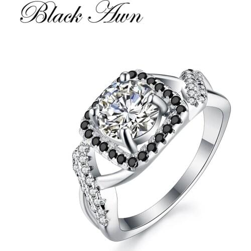 Genuine 100% 925 Sterling Silver Jewelry Wedding Rings for Women Black&White Stone Bijoux C242