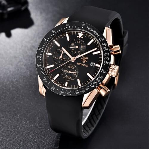 2021 New BENYAR Top Brand Men Quartz Watches Man Silicone Sports Chronograph Mens Waterproof Military Watch Relogio Masculino