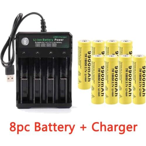 3.7V 9900mah 18650 battery GTF 18650 Battery li-ion Battery 2/4/8pcs Battery + 4 Slots 3.7V 18650 USB charger
