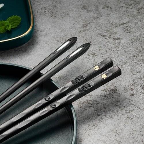 5 Pairs Of Chinese Household Alloy Chopsticks Non-slip Kitchen Handmade Tableware Chopsticks M0J2