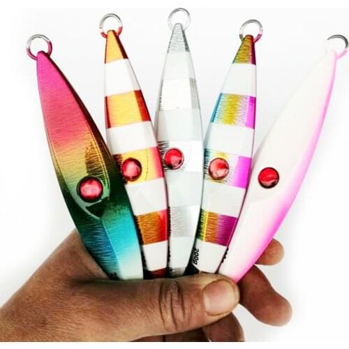 5PCS Deep Sea Slow Jig Fishing Zebra glow Jigging Sinking Lure Jigbait Spoon Baits 200/250/300g