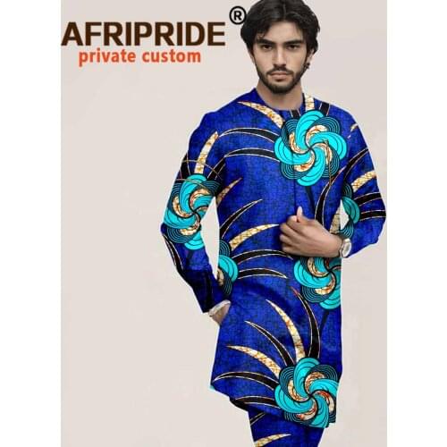 African Suit for Men Print Coats and Ankara Pants 2 Piece Set Bazin Riche Outfits Pure Cotton Plus Size Clothes Casual A2116001