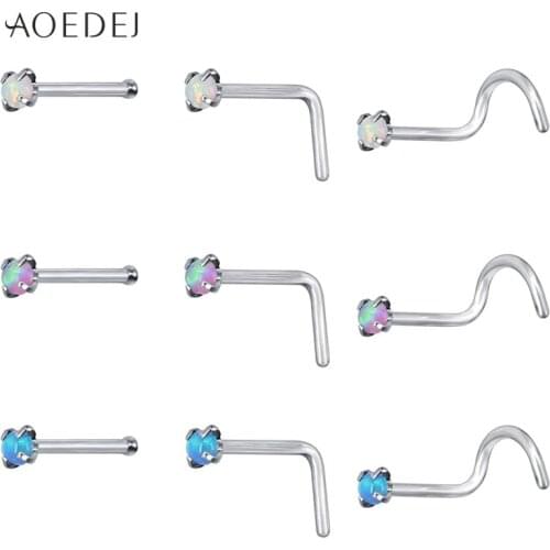 AOEDEJ 3 Pcs 1 Lot 20g Stainless Steel Opal Stone Nose Stud Nostril Piercings Nose Ring Body Jewelry Multiple Shapes Nose Studs