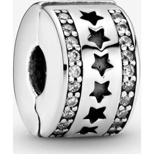 Bewill S925 Sterling Silver Shining Star Zircon Fastener New Five Star Fixed Clip Beads fit original Charm Bracelet Jewelry