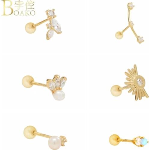 BOAKO 1PCS Crystal CZ Earrings 925 Sterling Silver Earrings For Women Jewelry Stud Earring Pendientes Plata 925 Brincos Joyero