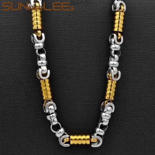 SUNNERLEES Jewelry Stainless Steel Necklace 8mm Geometric Link Chain Silver Color Gold Plated Men Women Gift SC121 N