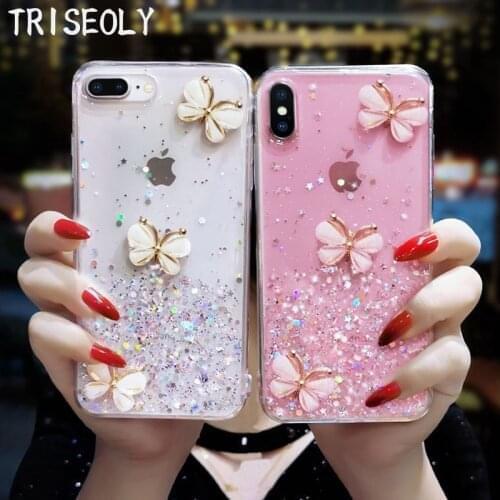 For Huawei Honor 20 30 Pro 30S V20 V10 V9 Honor 8 9 10 Lite 8X Max 9X Premium 8C Play 7A 9A 20i Crystal Butterfly Sequins Case