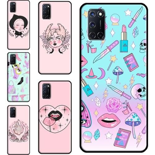 Girly Pastel Witch Goth Pattern Case For OPPO A9 A5 A53 A31 2020 A52 A72 A15 A83 A91 A93 A5S Find X3 Pro Reno 2 Z Funda