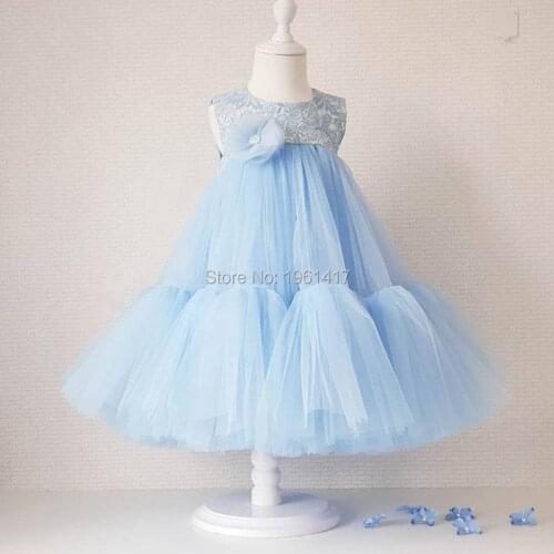 2020 Kids Girls Flower Dresses 0-8 Years Blue Purple Beauty Pageant Princess Costume Birthday Party Outfit Girls lace dress