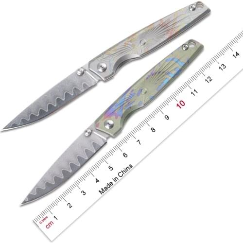 CH 2.2" Mini pocket knife Damascus blade titanium handle for EDC ,Gift free shipping tin box package