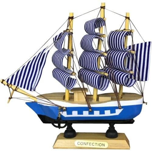 LUCKK Hot Sale 3D Wooden Assembly Sailing Blue Color Striped Sail Boats 15.3cm*16cm Kids Toys Gift For Home Decoration 9857P-16