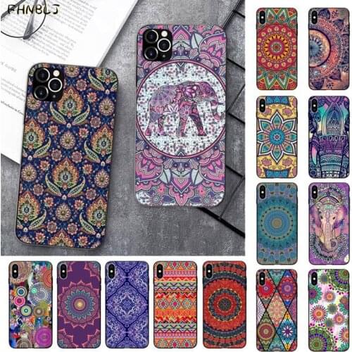 FHNBLJ Mandala Fashion Print Black TPU Soft Rubber Phone Cover for iPhone 11 pro XS MAX 8 7 6 6S Plus X 5 5S SE 2020 XR case