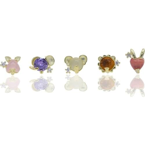 Set of 5 Pieces Cute Love Animal Stud Earring Minimal Delicate 925 Sterling Silver Multi Piercing Small Studs
