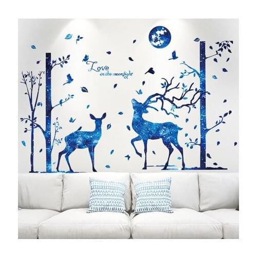 New Creative Deer and Moon Wall Sticker Modern Home Decoration Living Room Bedroom Wall Decals Mural Wallpaper