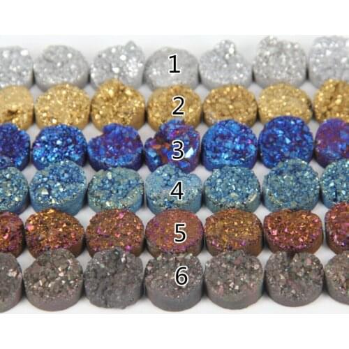 Wholesale Bulk 10pcs&20mm Natural Titanium Druzy Loose Beads Slab Pendants,Raw Drusy Quartz Stone Drilled Round Necklace