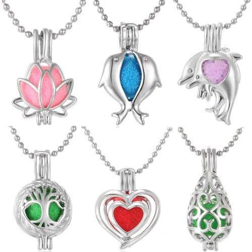Aromatherapy Essential Oil Diffuser Necklace Open Lockets Vintage Flower Love Dolphin Pearl Cage Mini Locket Pendant Necklace