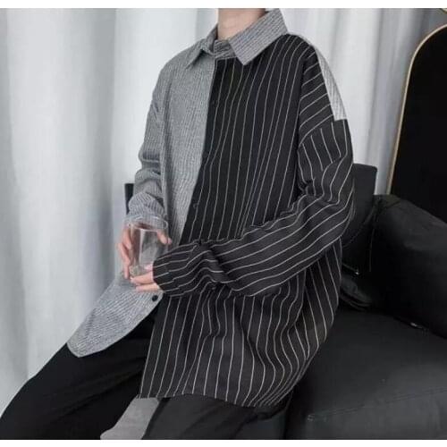 Striped shirt mens loose and versatile handsome shirt tops shirts cotton loose casual shirts for men
