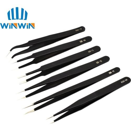1.5mm Industrial Tweezers Anti-Static Stainless Steel Tweezer Set Mobile Phone Repair Tools ESD Precision Tweezer ESD10 to ESD15