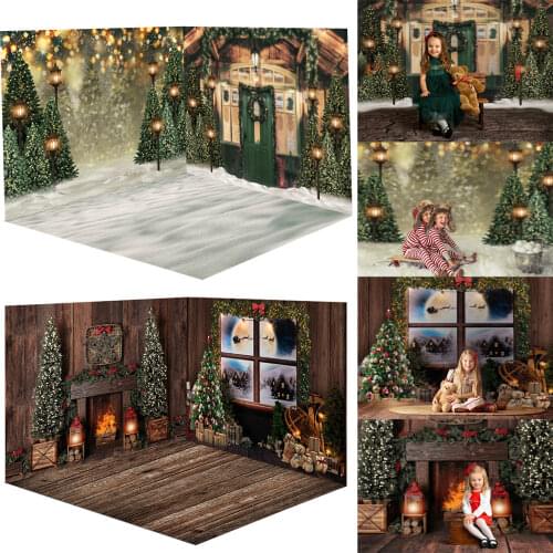 Merry Christmas Background Photography Rustic Wood Fireplace Winter Photo Background Green Wood Door Background for Photo Studio