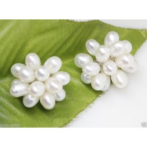 Natural 6-7mm White Cultured Freshwater rice Pearl Silver Stud Earrings