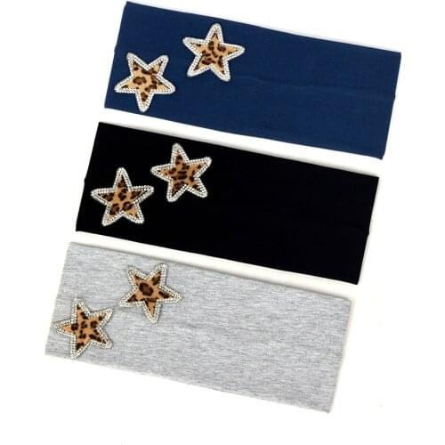 Womens Fashion Leopard Star Headbands Wide Flat Cotton Headband For Girls Rhinestones Headwrap Turban Hair Accessories