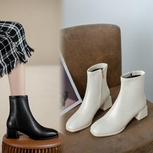 2020 Side Zipper Ankle Boots For Women Square Toe Fashion Shoes Winter Short Boots Zipper Square Heels Comfortable Lady Shoes