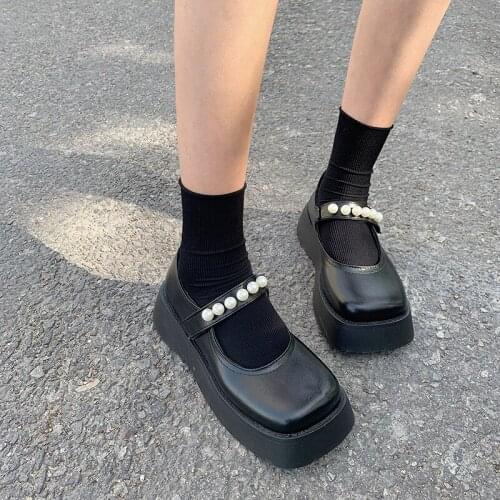 Retro Square Toe British Style Ladies Small Leather Shoes Spring And Summer New All-Match Thick-Soled Mary Jane Shoes