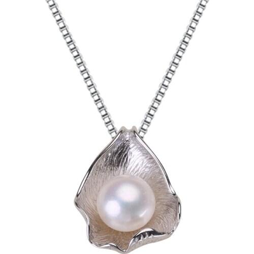Small incense wind S925 Sterling silver Shell shape 8-9mm natural freshwater pearl pendant fashion pearl pendant for women