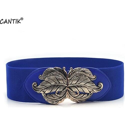 CANTIK Ladies Fashion Design Shine Blue Elastic Waistband Belt Leather Female Decorative Belts for Women 7.5cm Width SACA040
