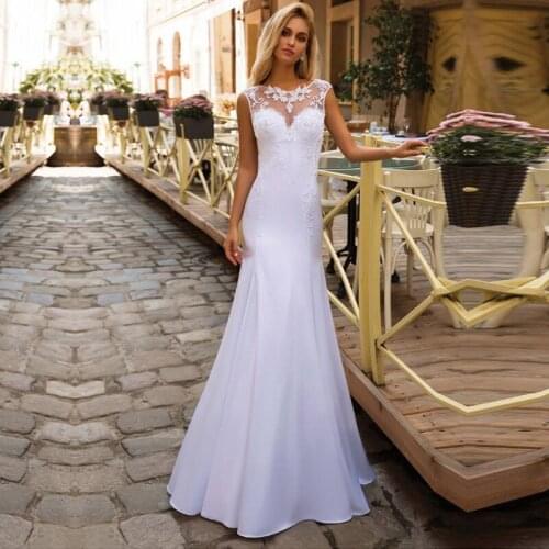Vestido De Novia A Line Wedding Dresses Sleeveless O Neck Chiffon Wedding Gowns Lace Appliques Back Beading Bridal Dress
