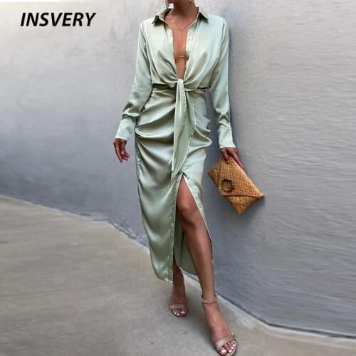2021 Spring Autumn Women Dress V Neck Bandage Long Sleeve Shirt Dress Women Fashion Long Dress Boho Wrap Casual Dresses