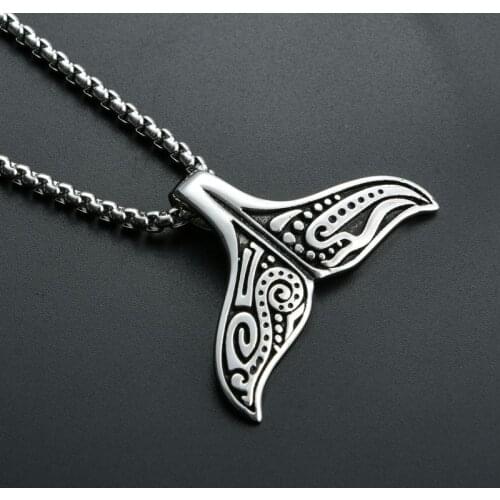 Lovely Stainless Steel Whale Tail Pendant Chain Necklace for Men or Women Punk Rock Biker Rider Jewelry Best Gift for Christmas