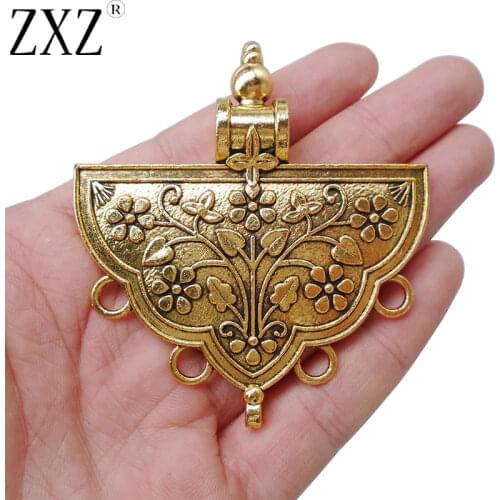 ZXZ 2pcs Antique Gold Large Tribal Multi Strand Flower Connector Pendant for Necklace Jewelry Making Findings 70x65mm