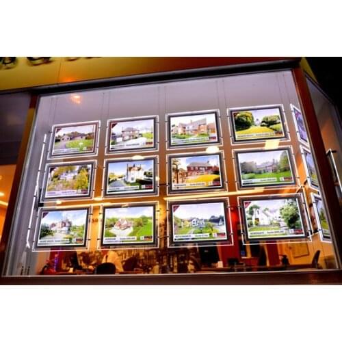 12PCS Led Shop Window Cable Wire Display Single Sided Acrylic Frame Led Illuminated A3 Signs for Real Estate Agent