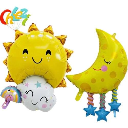 2pcs Smiley Rainbow Sun Foil Balloons Moon Pendant Cartoon Helium Balloon Baby Shower Globos Birthday Party Decoration Kids Toys