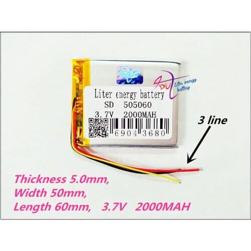 3 line 505060 3.7V 2000MAH Polymer rechargeable batteries For MP4 MP5 GPS DVD mobile video game PAD E-books 504860