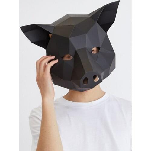 5 Colors 3D Paper Pig Head Mask Headgear Animal DIY Origami Paper Card Model Home Room Decor Craft Party Halloween Cosplay Props