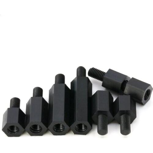 50PCS/LOT Black Plastic Nylon M3 Hex Column Standoff Spacer Screw Stand-off M3 Hex Screw Male M3*5/6/8/10/12/15/18/20mm+6