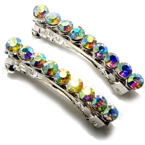 Clear AB crystals metal bar charm french hair barrette fashion headwear ornament jewelry accessories 6pairs lot