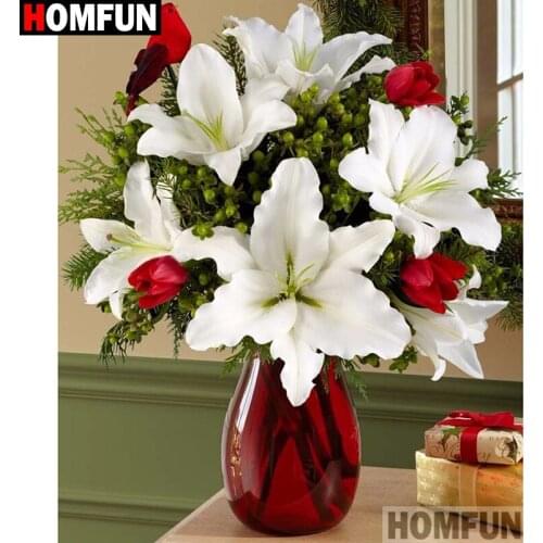 HOMFUN 5D DIY Diamond Painting Full Square/Round Drill "White flower" 3D Embroidery Cross Stitch gift Home Decor A16635