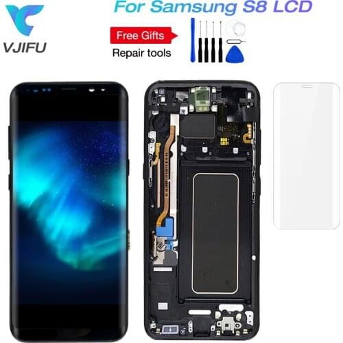 AMOLED S8 LCD with Frame for SAMSUNG Galaxy S8 G950 G950F Display Touch Screen Replacement Digitizer with Screen Protector