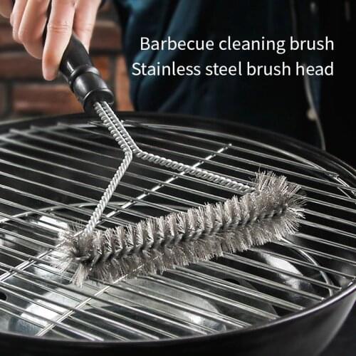 Non-Stick Steel Barbecue BBQ Brush Stainless Steel Wire Bristles Cleaning Brushes Handle Durable Cooking BBQ Accessor